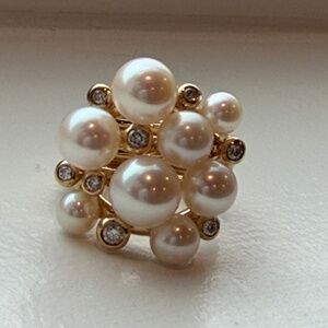David Yurman Large Pearl Cluster Ring 18K Yellow Gold Diamonds Size 6.5